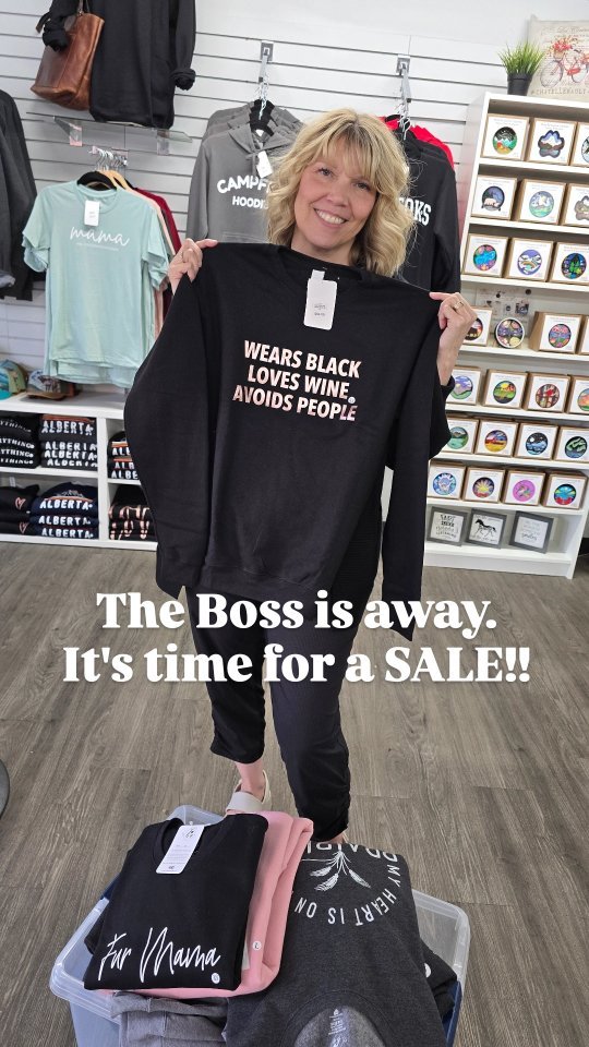 The boss is away… and Roxanne’s making moves.
Select Blonde Ambition sweaters just got marked down to $50 — but only at our Okotoks location and only while Corey’s not looking
Sale applies to select Blonde Ambition styles &