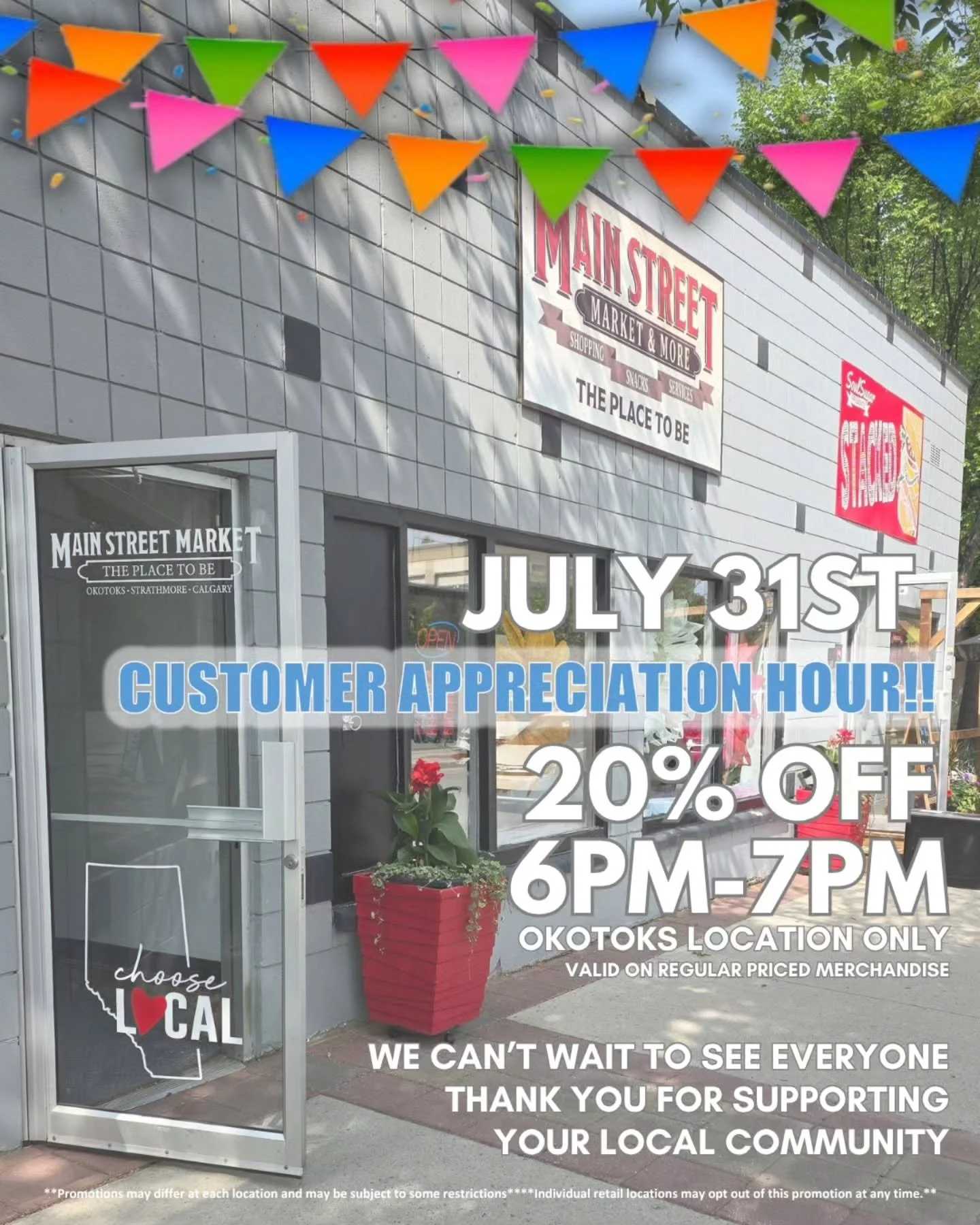 It’s happening tonight, Okotoks!
From 6–7 PM, we’re running Customer Appreciation Hour at Main Street Market Okotoks with 20% off all regular-priced merchandise — no code, no catch, just a little thank-you for showing up for