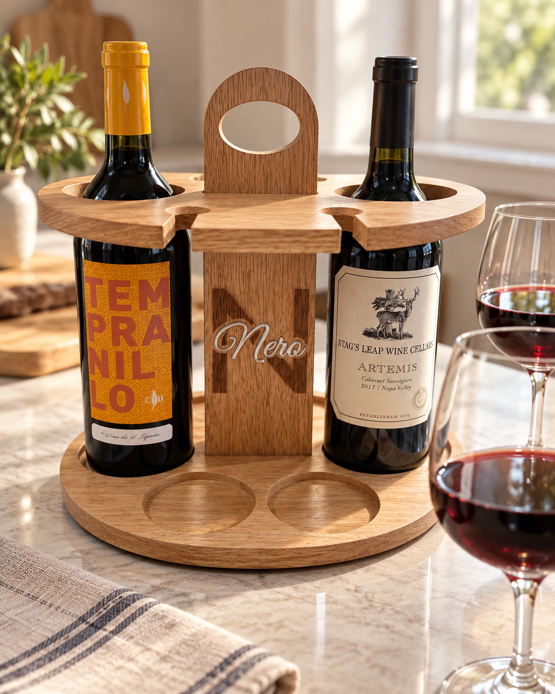 Custom Engraved Wooden Wine Caddy