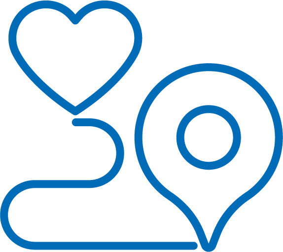 A location pin connected to a heart.