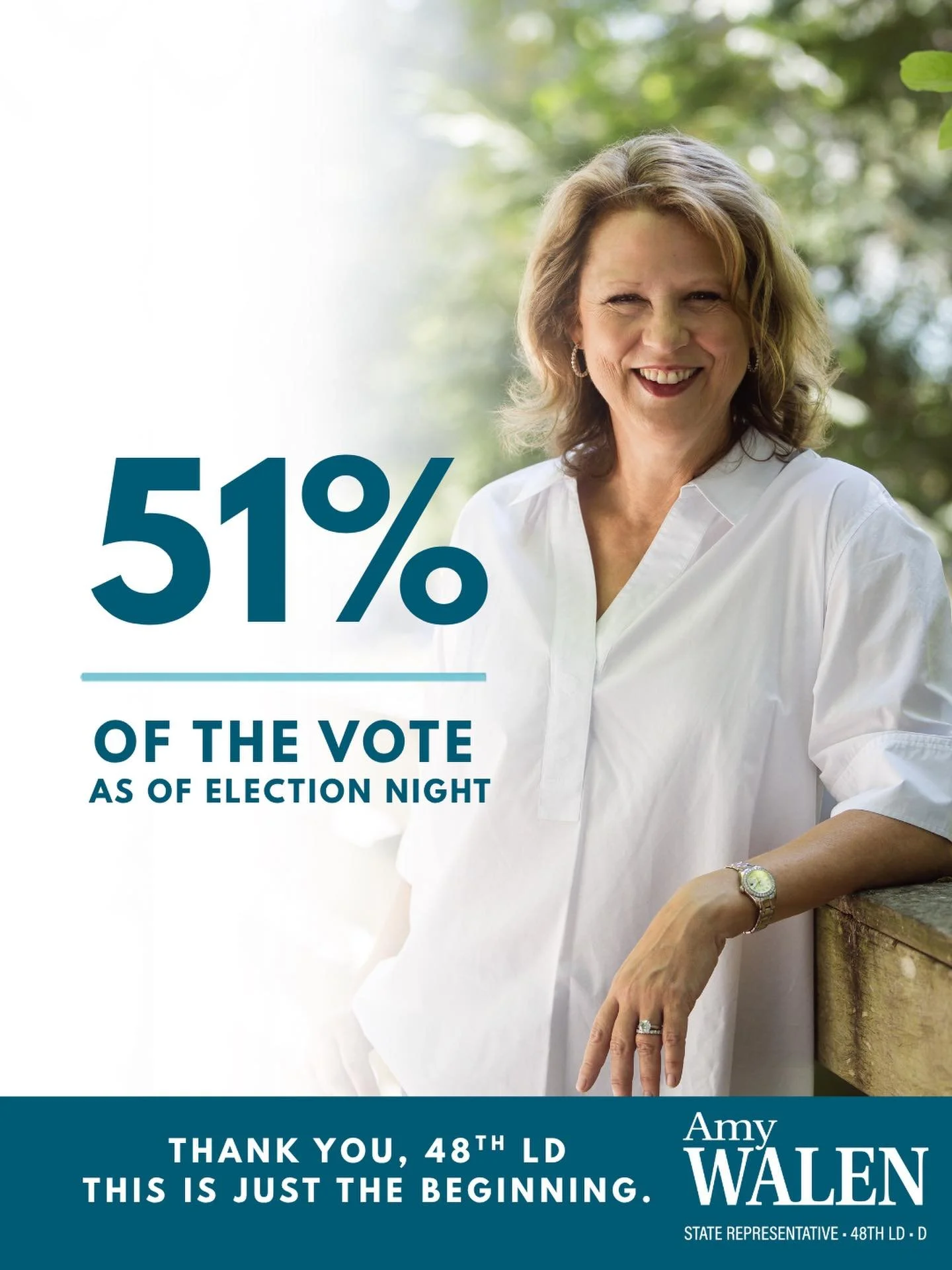 We got 51% of the vote! 🎉

Thank you to the 48th LD for showing up in the primary. I&rsquo;m incredibly grateful everyone who voted, volunteered, and all in all believed in the campaign.
 
As of election night, we&rsquo;re proud of being a strong po