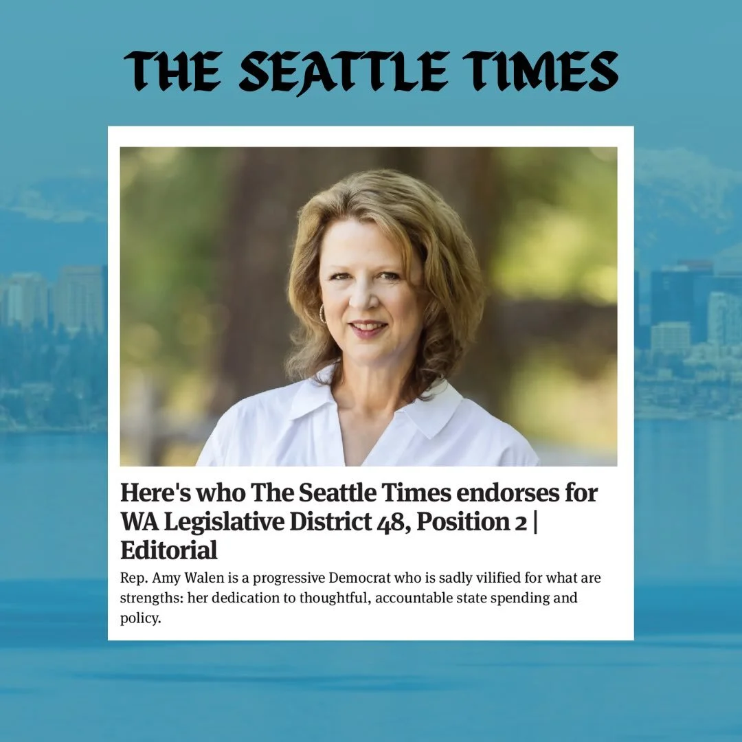 Thank you to the @seattletimes Editorial Board for endorsing my campaign and recognizing my work in the legislature. I remain committed to standing up for the values of the 48th Legislative District and Washington state, and continuing to deliver res