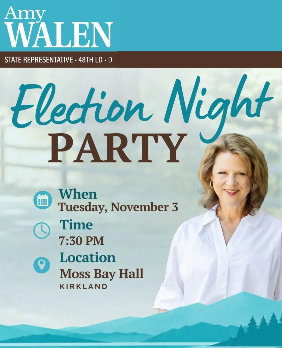 You&rsquo;re invited! Join us on Election Night, Tuesday, November 3rd, at Moss Bay Hall in Kirkland!

Let&rsquo;s come together with friends, neighbors, and supporters to celebrate our community, reflect on all we&rsquo;ve accomplished throughout th