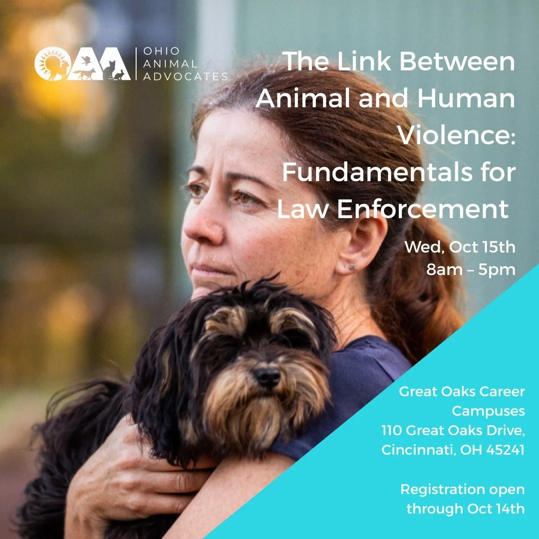 🚨 Free Workshop for Law Enforcement &amp; Animal Welfare Professionals 🚨

Animal abuse is more than cruelty&mdash;it&rsquo;s a red flag for domestic violence, child abuse, and elder abuse. Ohio&rsquo;s new cross-reporting law makes it critical for 