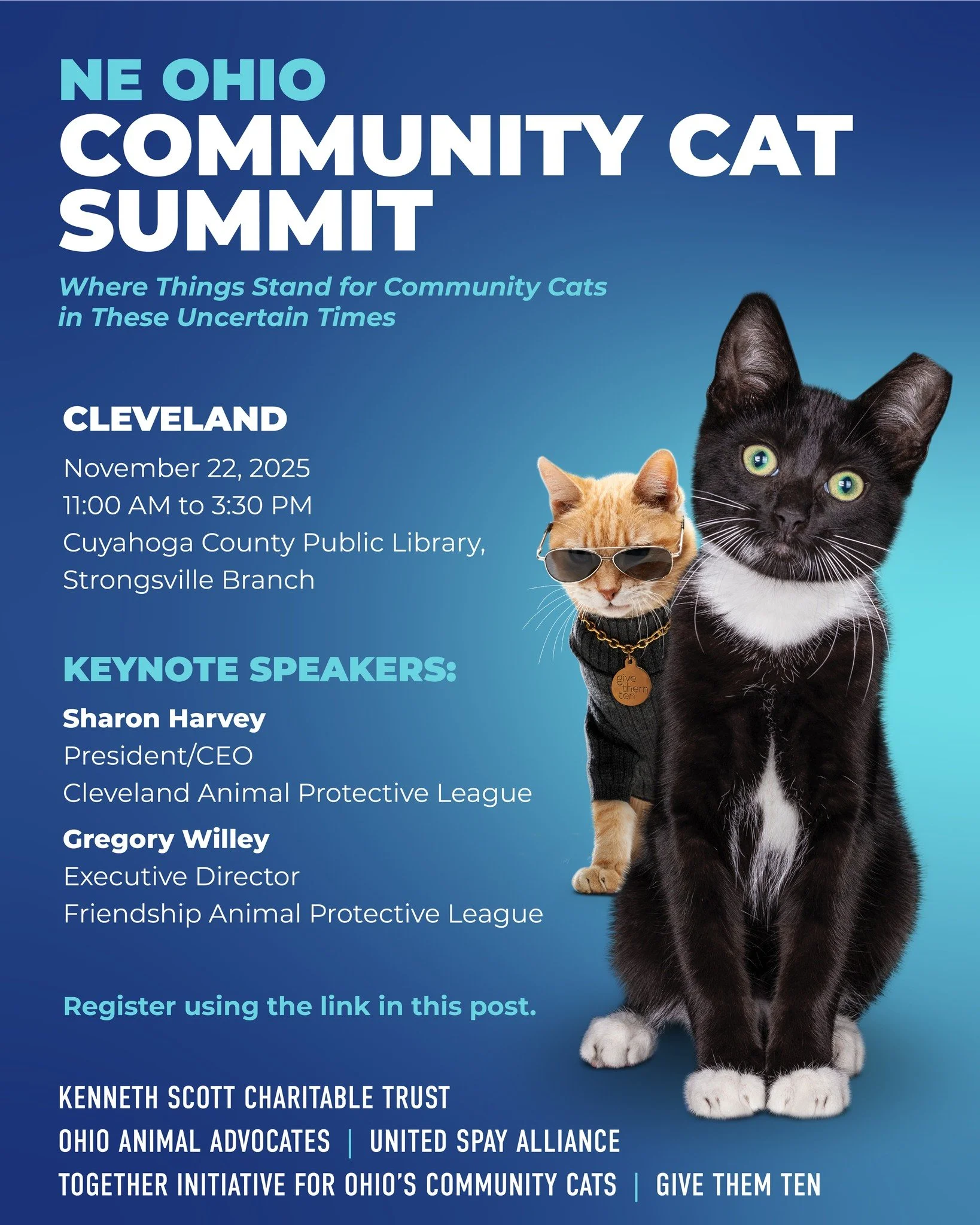 🐱 Calling all cat advocates! Join us in Strongsville on Nov. 22 for the Community Cat Summit &mdash; a free event thanks to the Kenneth Scott Charitable Trust. Learn, connect, and collaborate to create a better future for Ohio&rsquo;s community cats