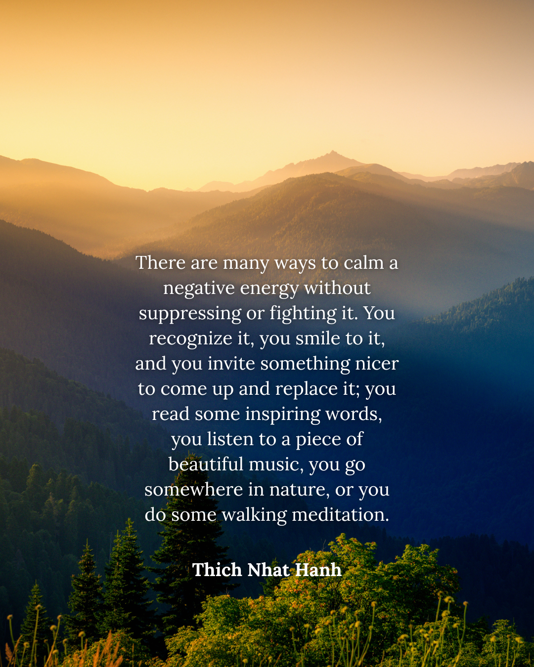 There are many ways to calm a negative energy without suppressing or fighting it. You recognize it, you smile to it, and you invite something nicer to come up and replace i