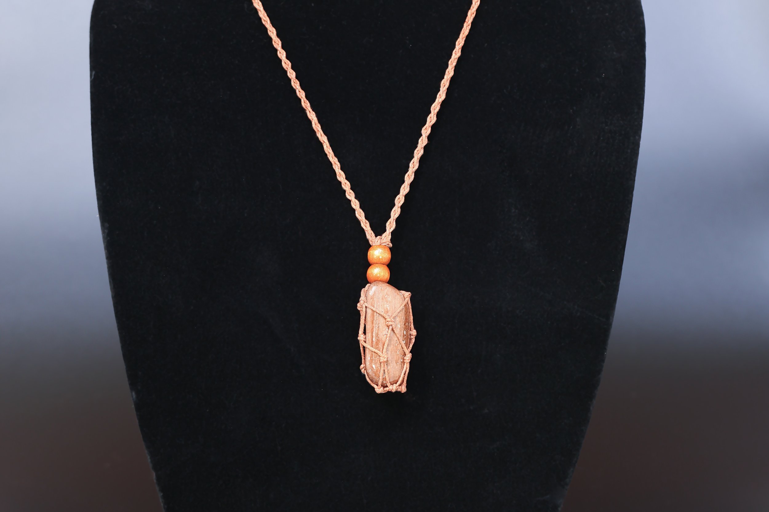 Boho Petrified Wood Caged Necklace