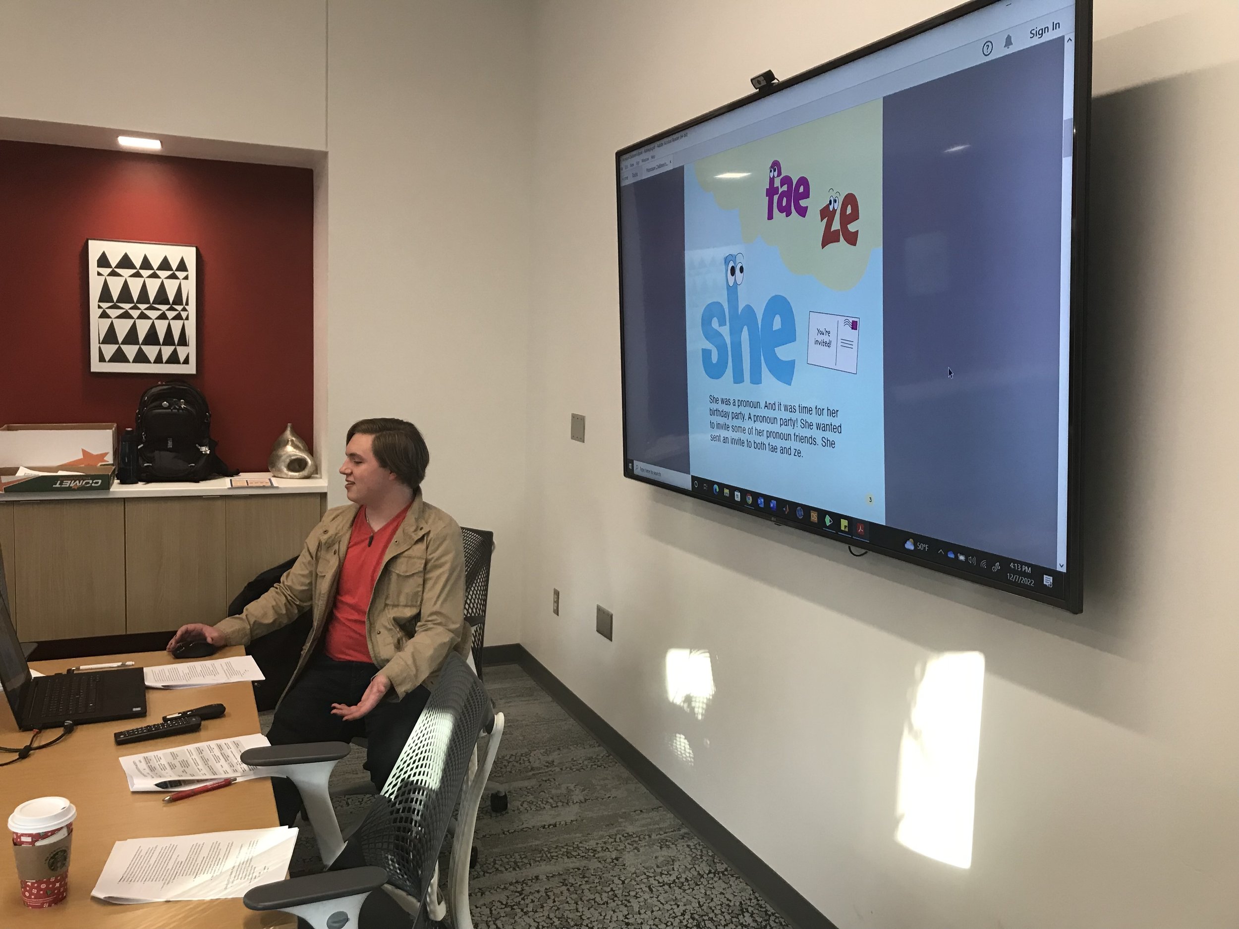 "Pronoun Party" children's book being utilized at a training associated with Rose Hulman Institute of Technology's (RHIT) Center for Diversity and Inclusion (CFDI)