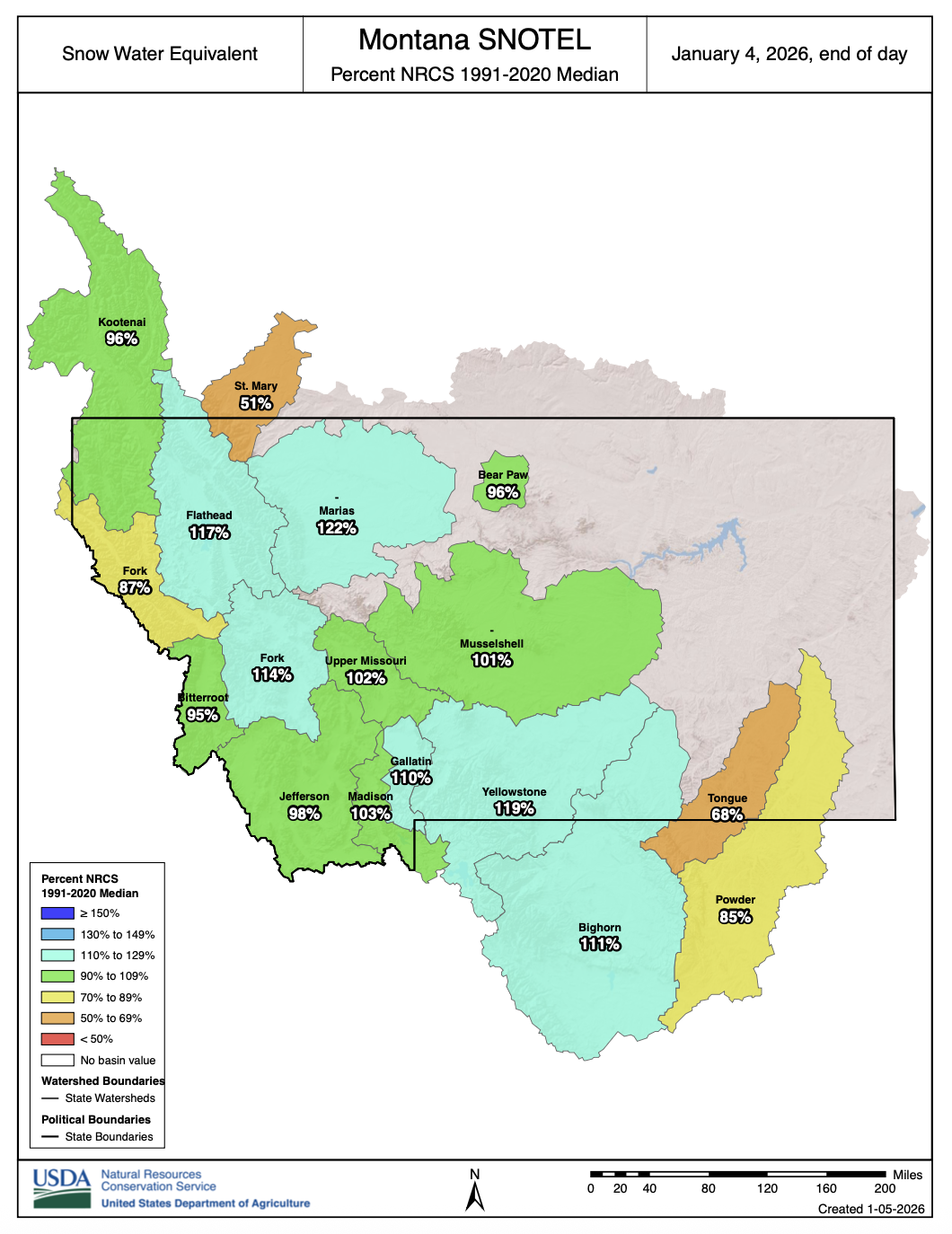 January 2026 snowpack snotel update