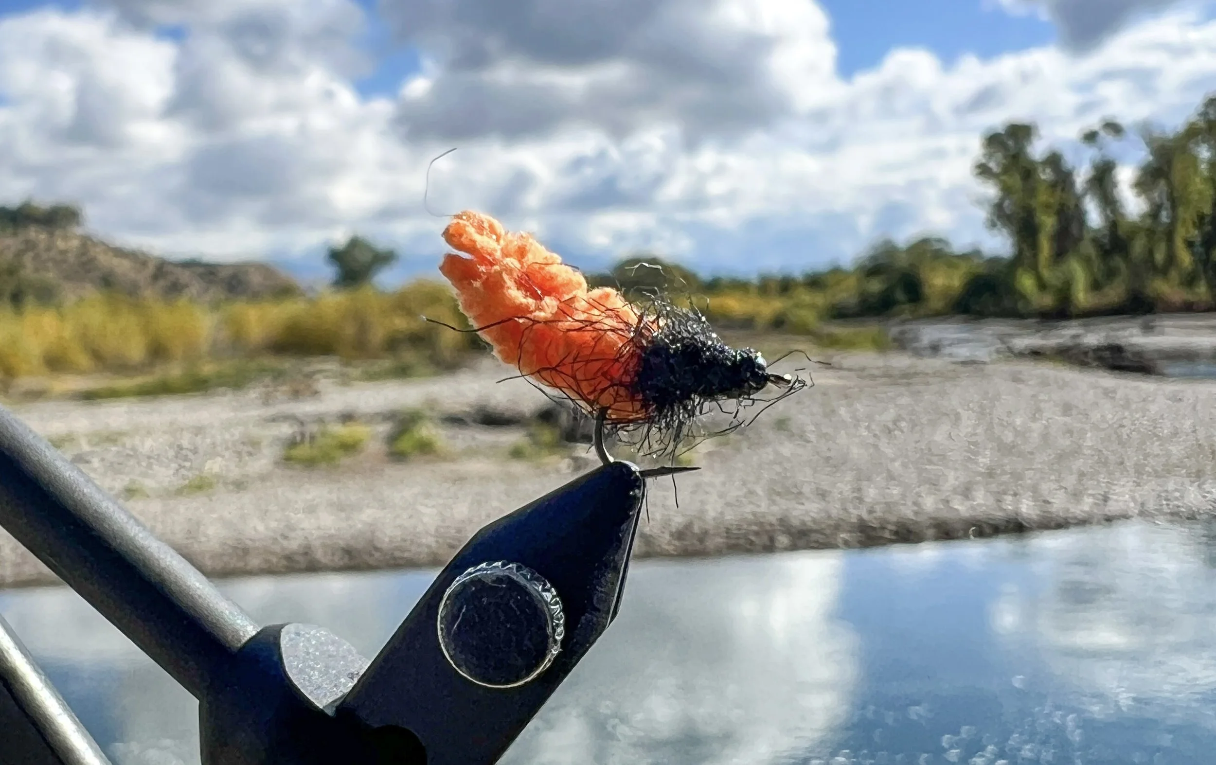 Small orange Mop Fly used as an October Caddis and egg-style pattern