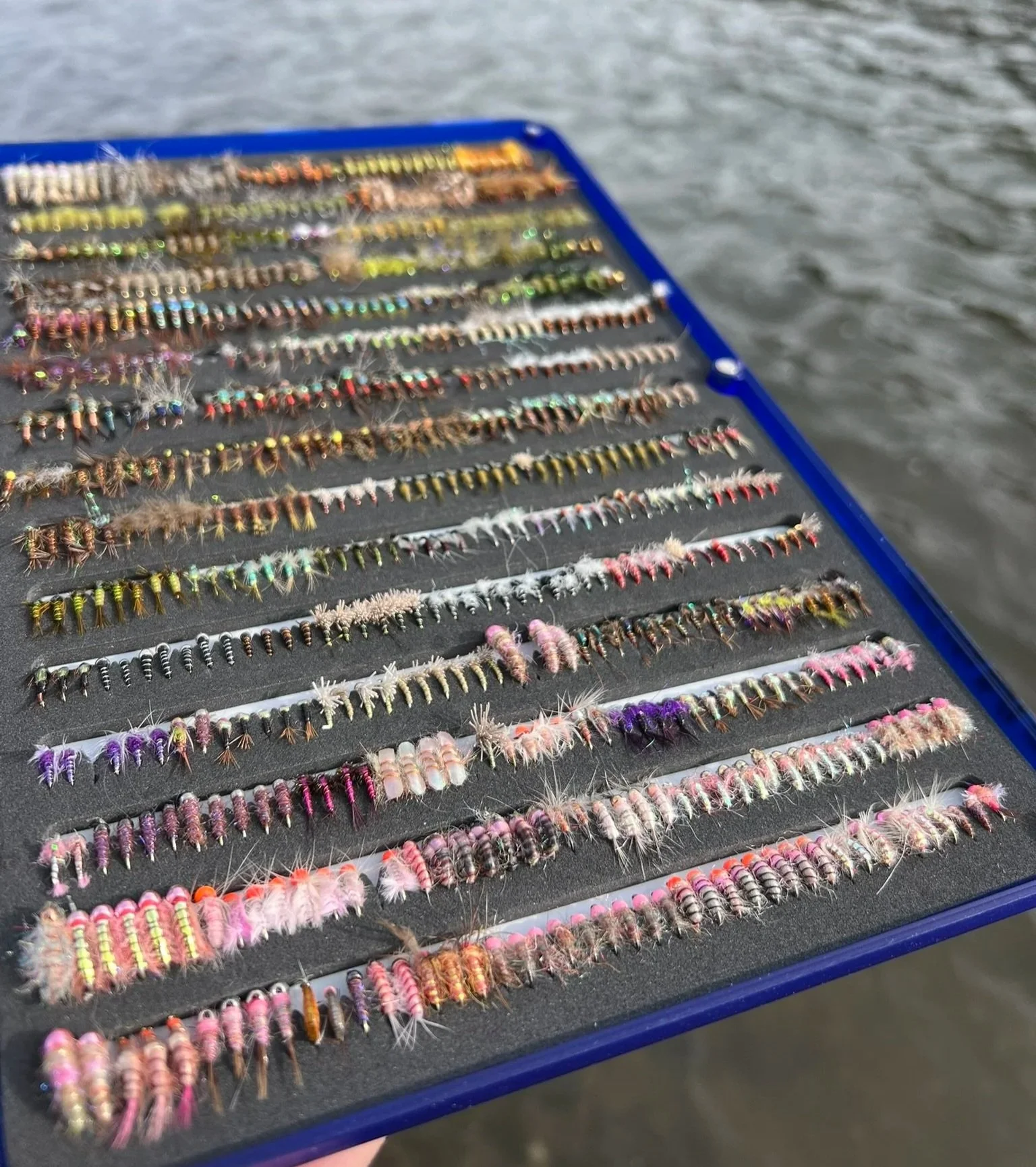 Winter selection of Fly Fishing flies in a box,