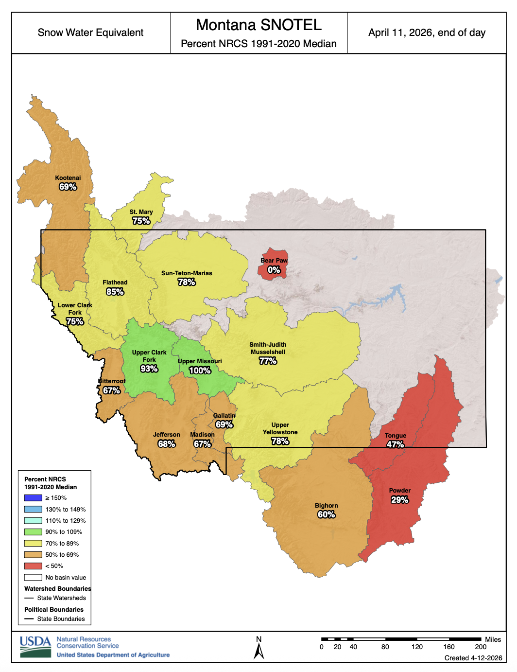 Montana Snow pack in April 2026