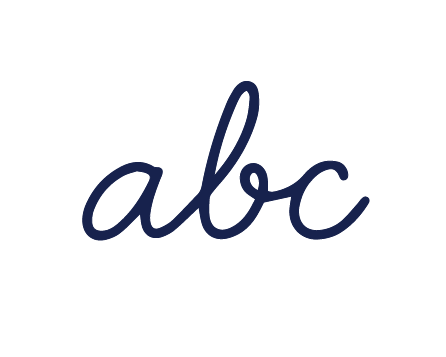 Black envelope with blue handwritten 'abc' on the front.