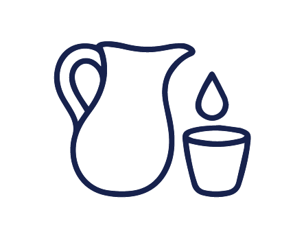 Outline drawing of a pitcher and a lit candle in a holder