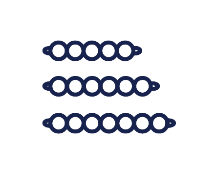 Three horizontal lines of connected circles and small lines on each end.