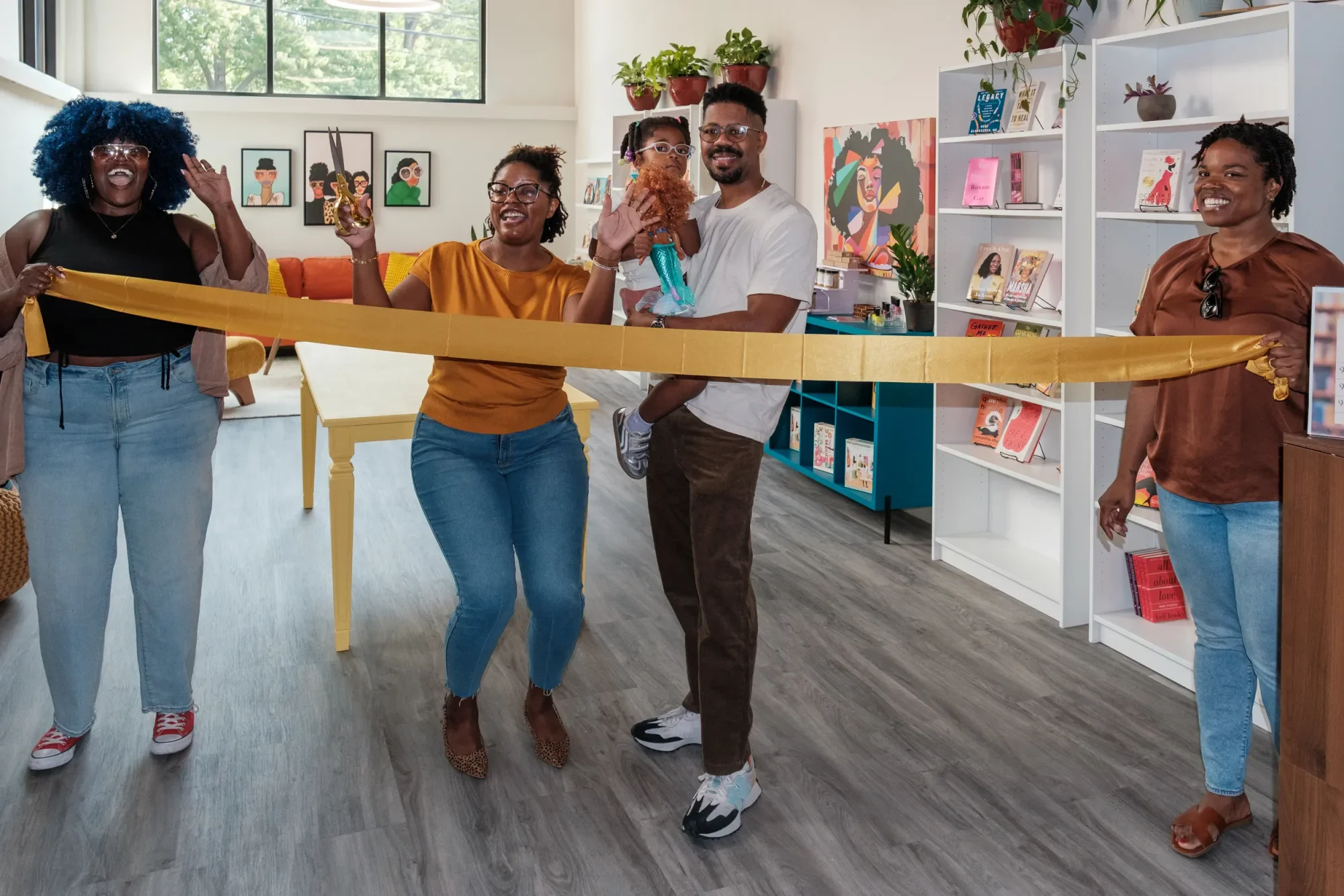 Picture from the ribbon-cutting ceremony at the grand opening of Zora's Place, a Black feminist bookstore in Evanston, Illinois