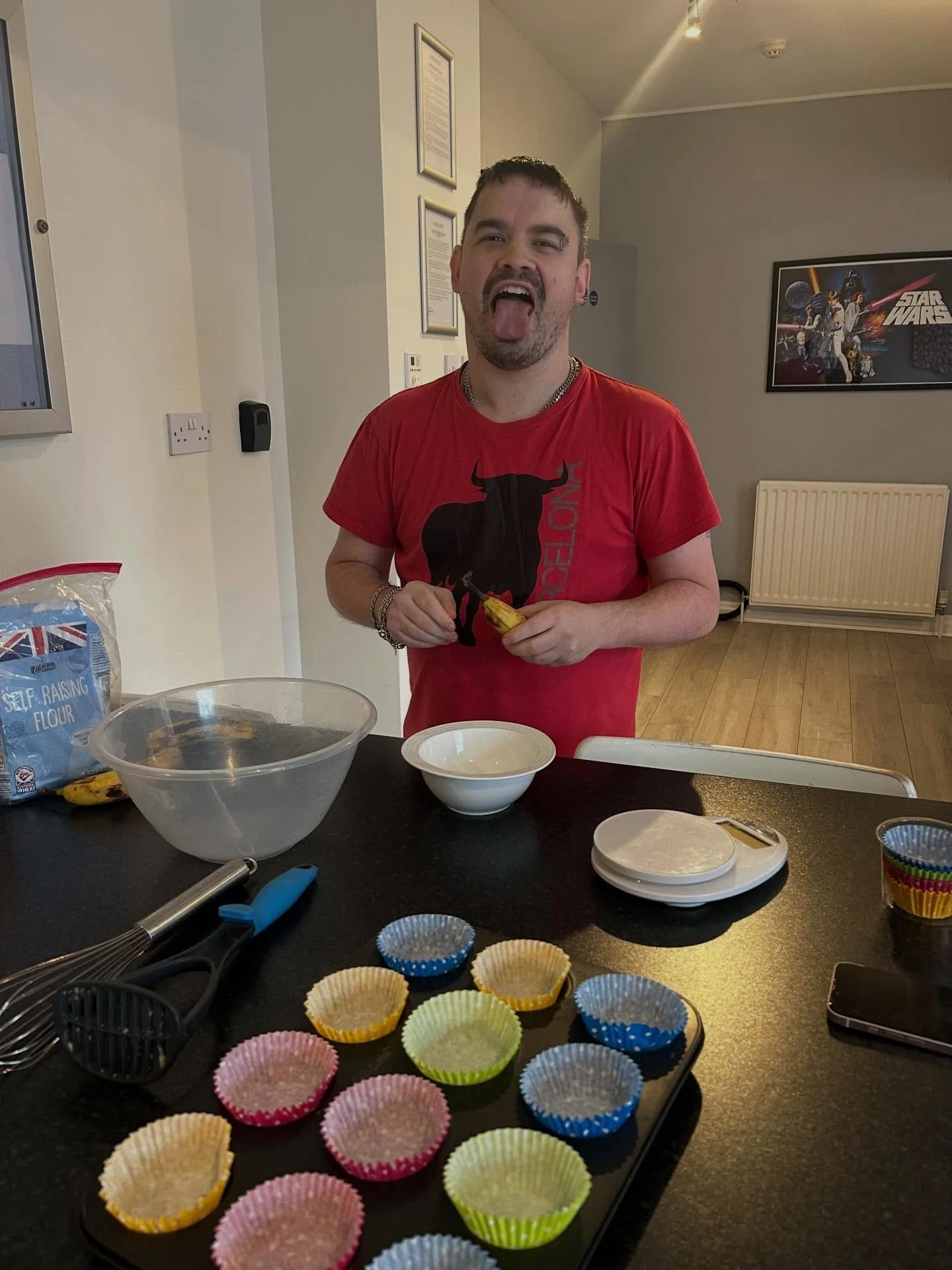 Richard had some help baking chocolate chip cupcakes from scratch and my gosh,they looked delicious.