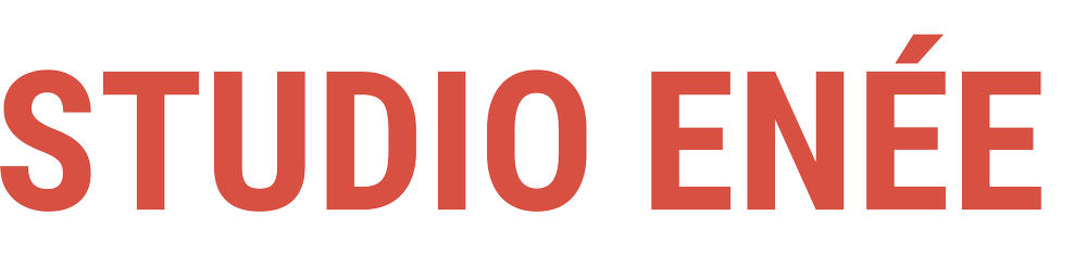 Logo with the text "STUDIO ENÉE" in large red letters with a black outline.