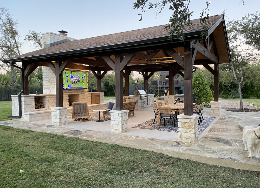 Custom outdoor living space with pergola — Austin TX
