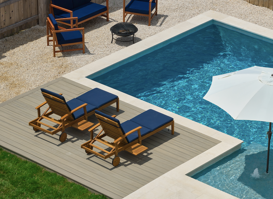 Coping and deck transition detail — Fana residence Round Rock