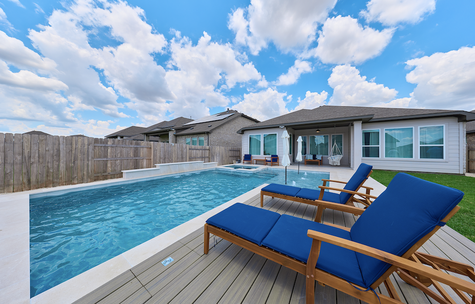 Full pool view with Versailles pavers — Round Rock custom pool