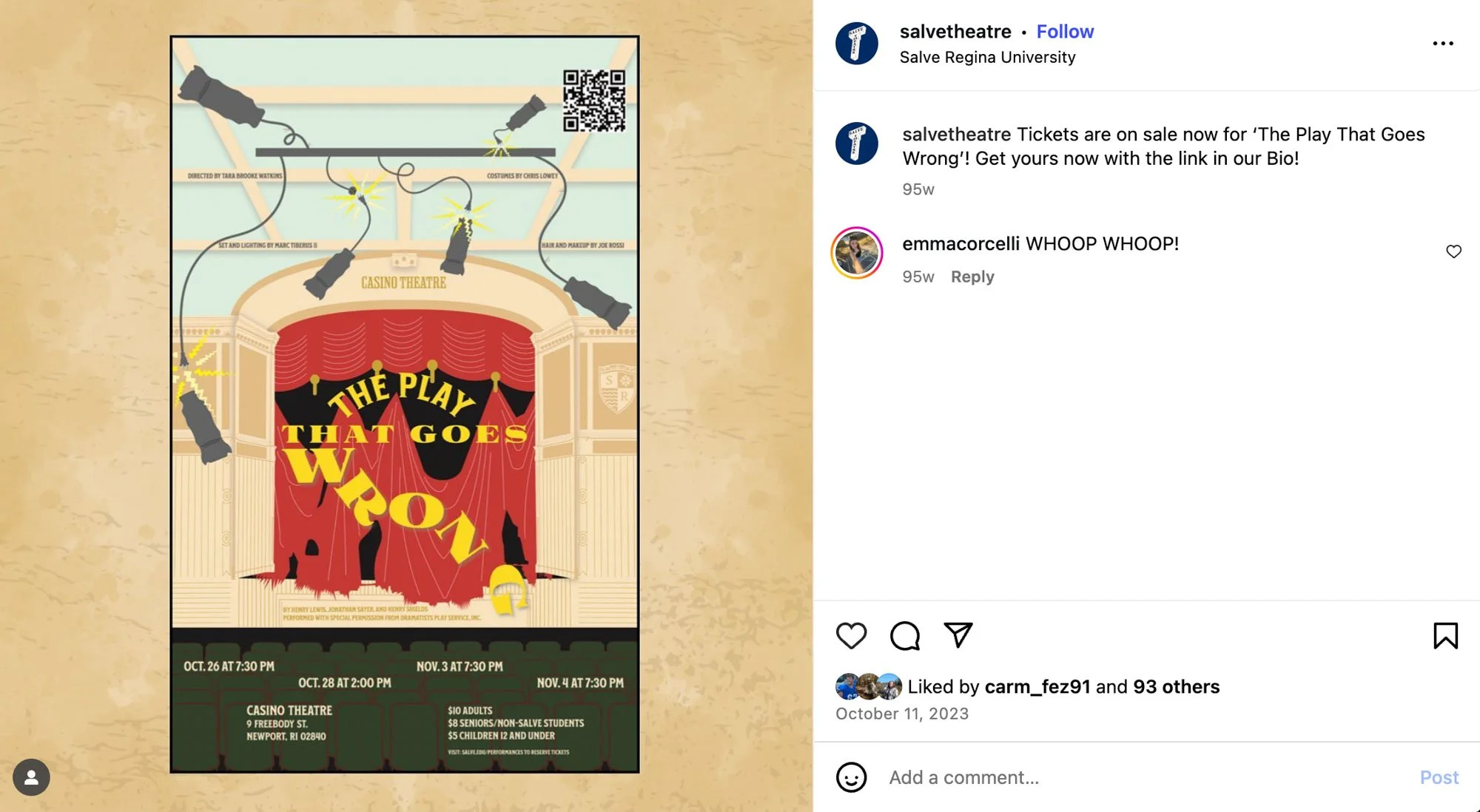 The recreation of The Play That Goes Wrong poster is inspired by Stanford White’s 1879 architectural design that features basket-weave plaster and gilded ornamentation. I paid homage to the original poster design by maintaining the play's distinctive