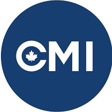 Circular logo with a dark blue background, featuring the white letters 'CMI' and a small maple leaf inside the letter 'C'.