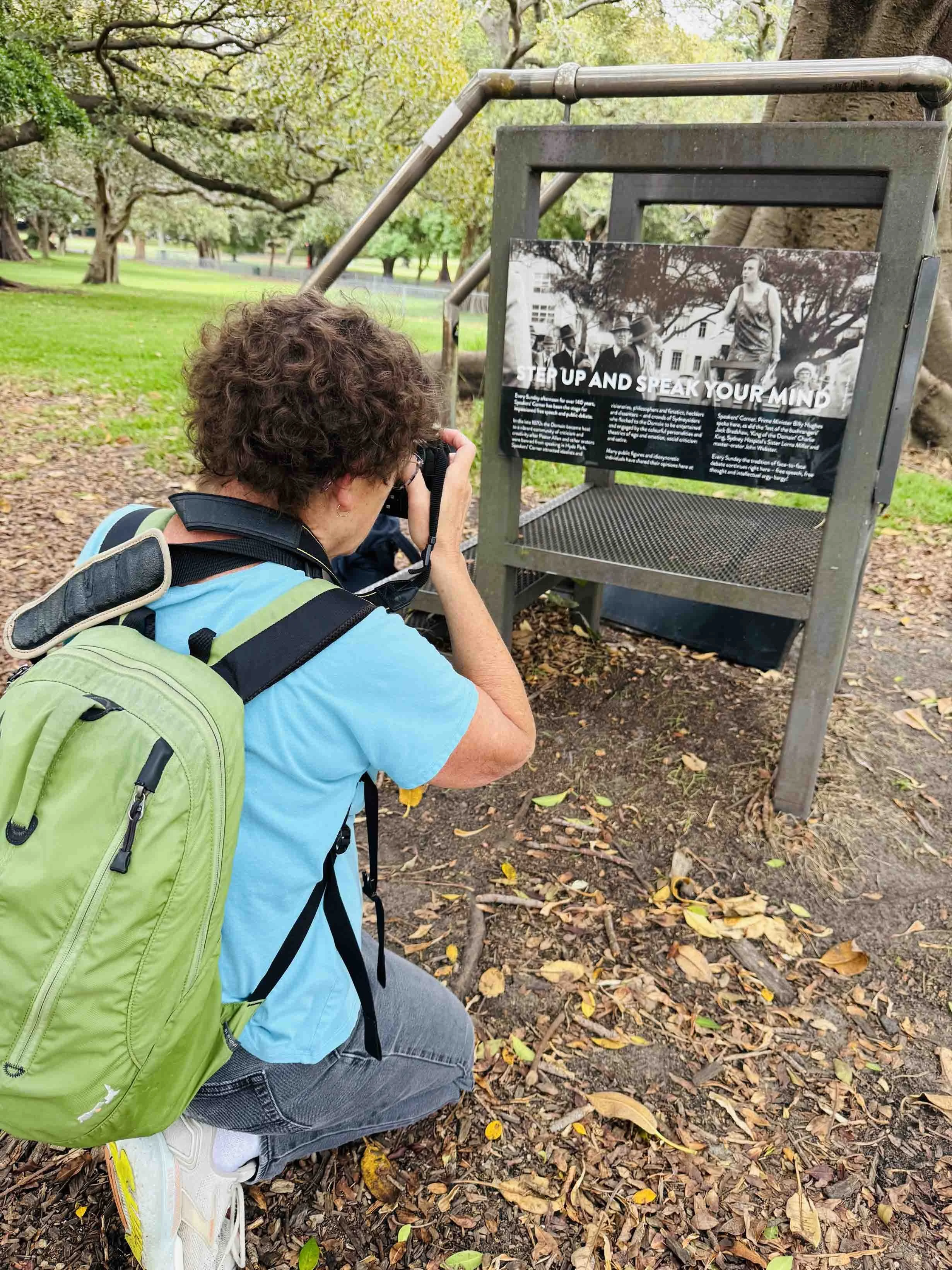  Molly taking photos at Speaker’s Corner, opposite the Art Gallery of NSW 