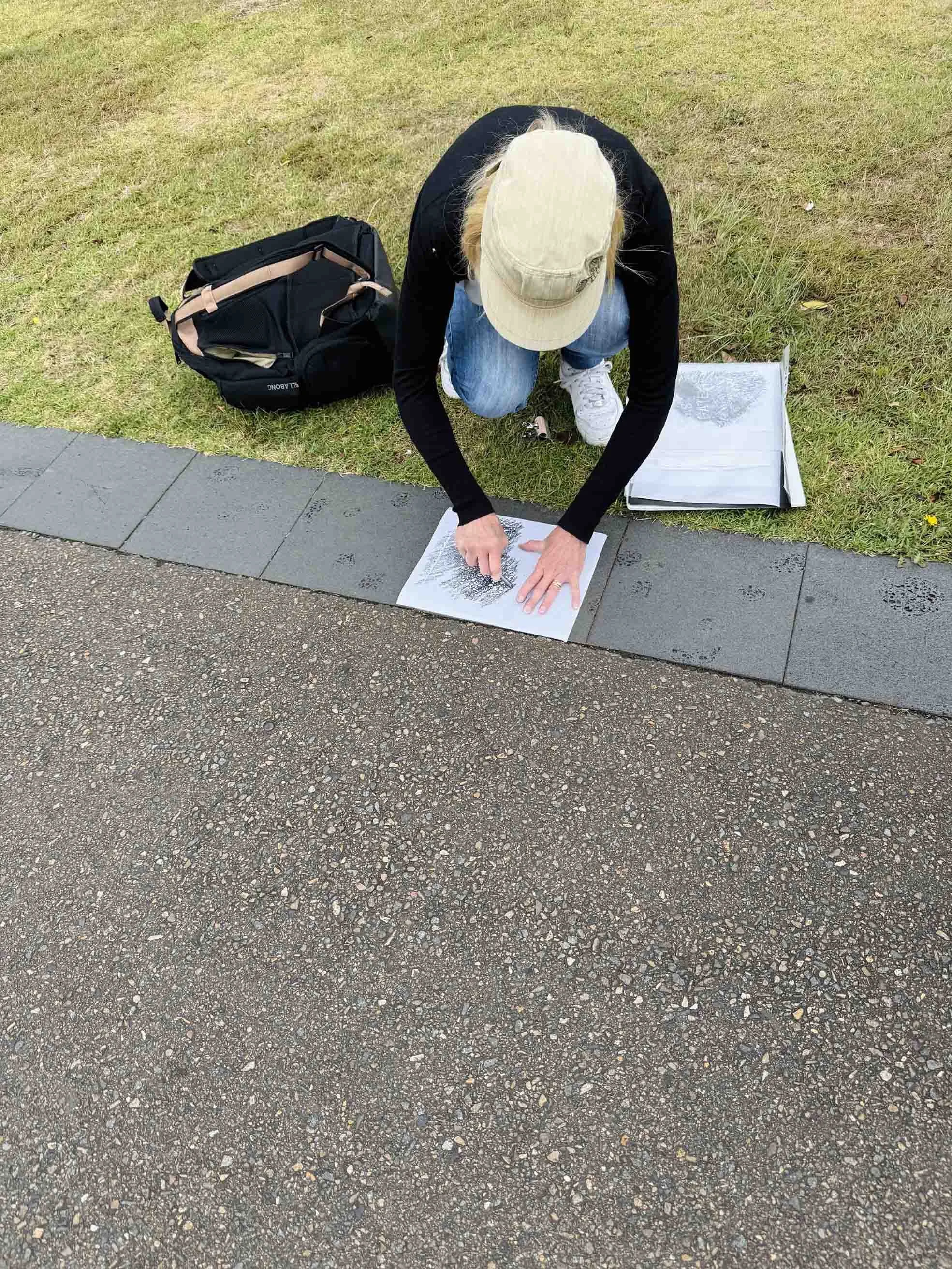  Stephanie taking an impression on the pathway opposite the Art Gallery 