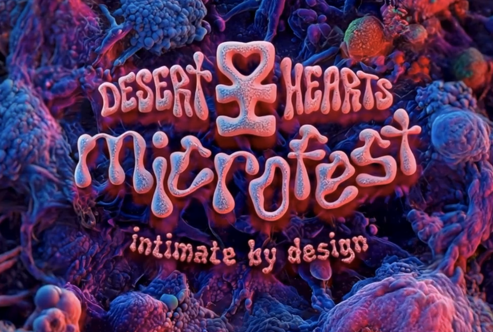 Colorful digital graphic with the text 'Desert Hearts Mistress' and 'intimate by design' amidst abstract, coral-like shapes in shades of pink, purple, and blue.