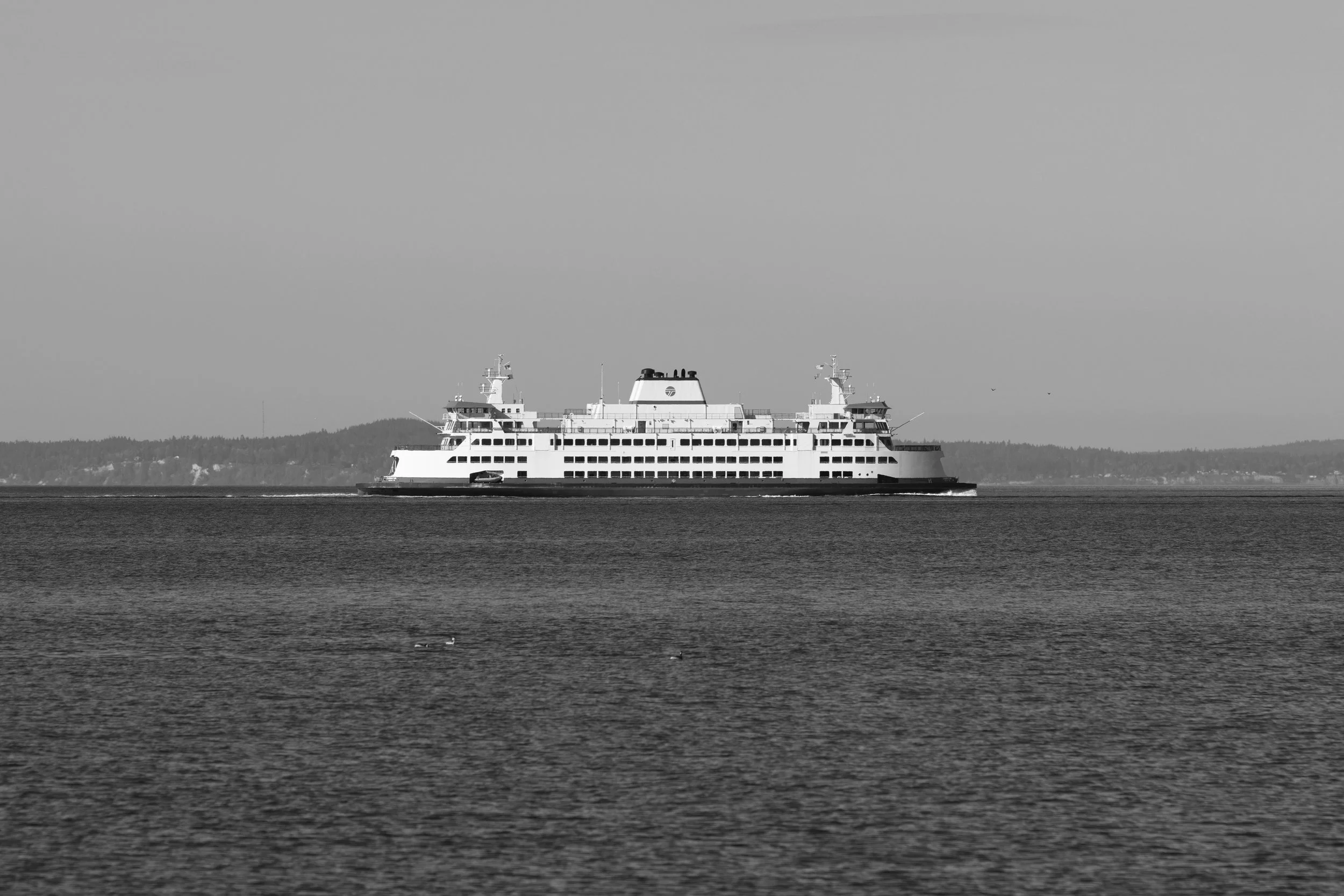 A Washington State Ferry from Alki Beach in Seattle, Washington.