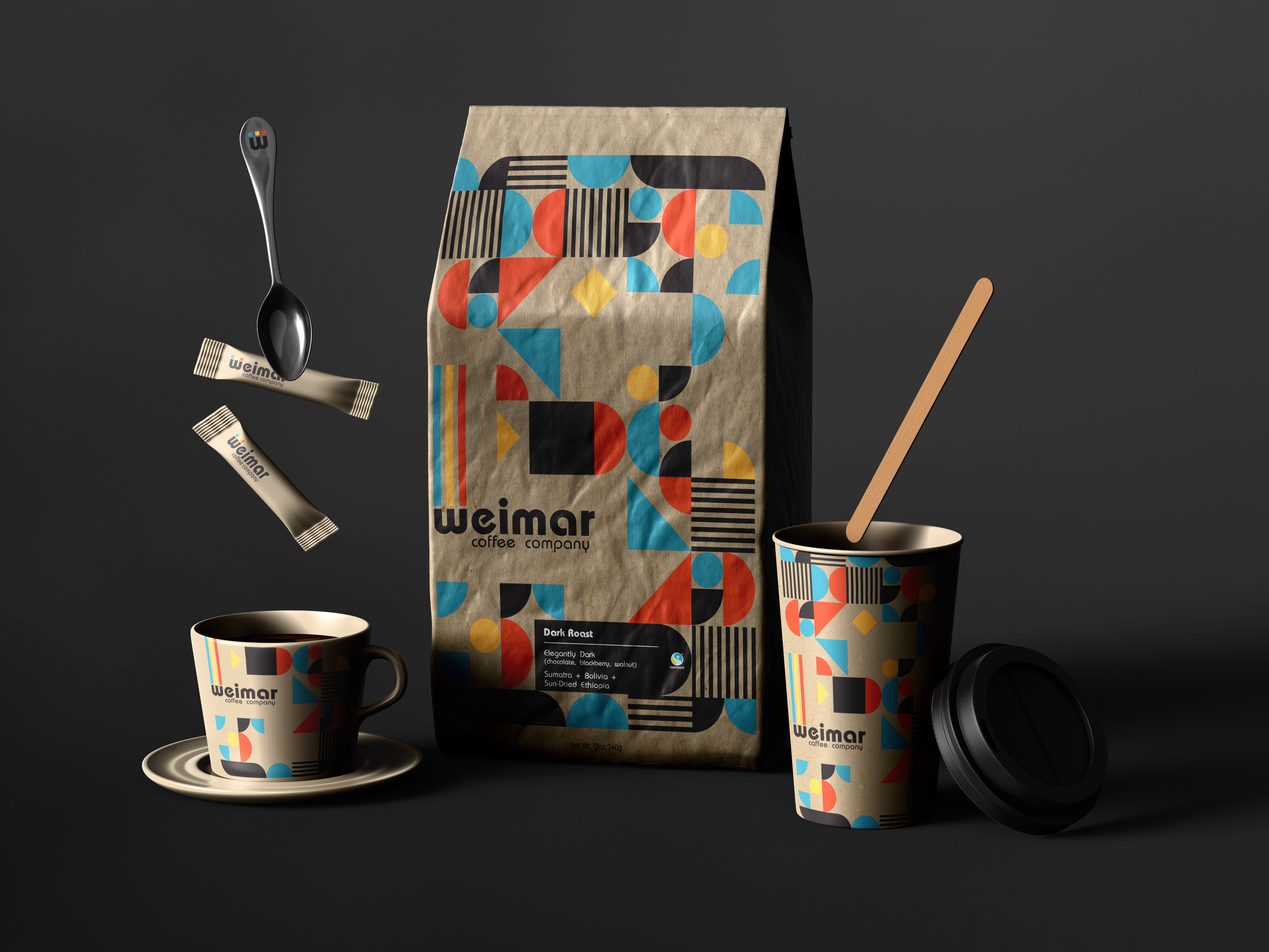 Weimar Coffee Co Brand Design. Dark Roast Render.