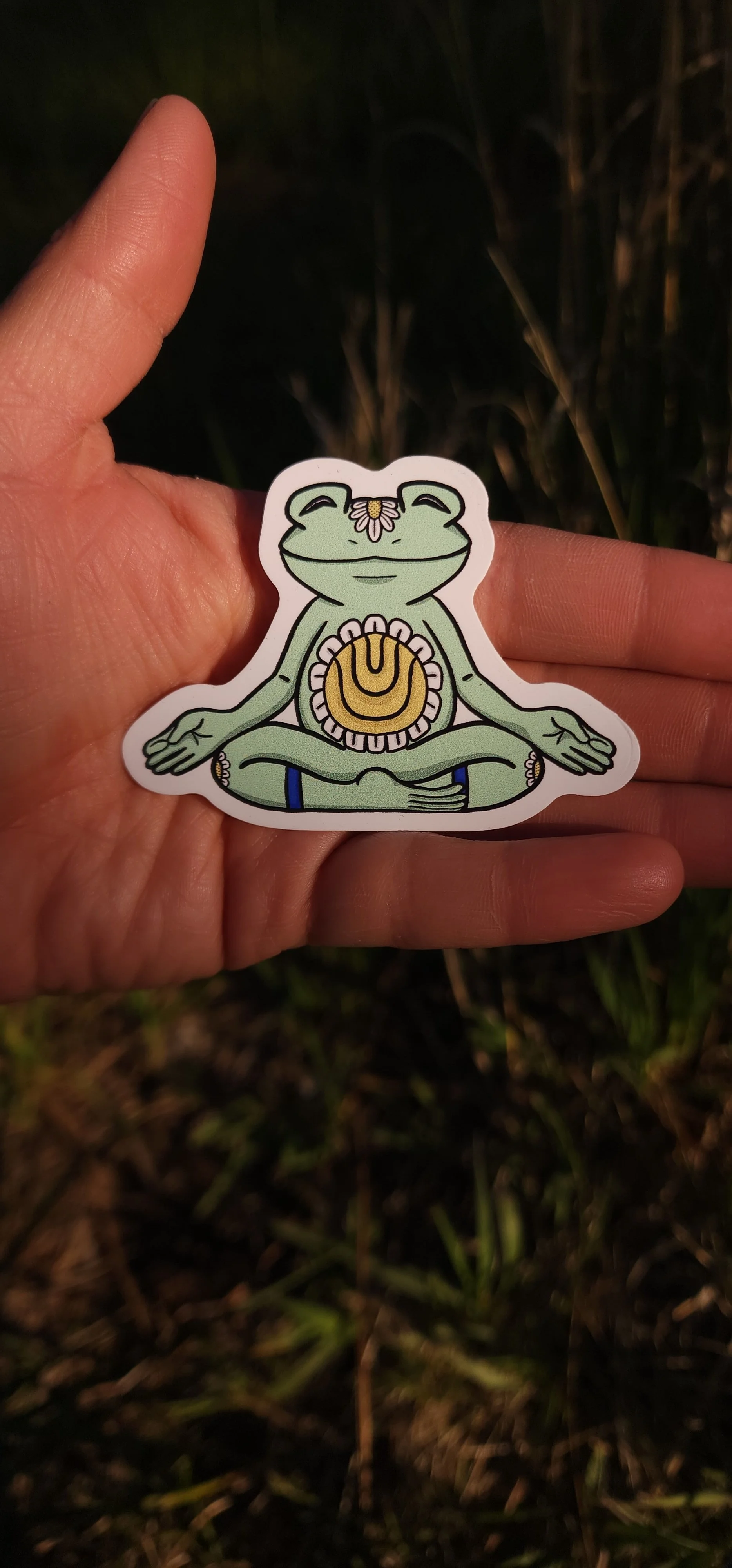 Meditating Zen Frog Vinyl Sticker