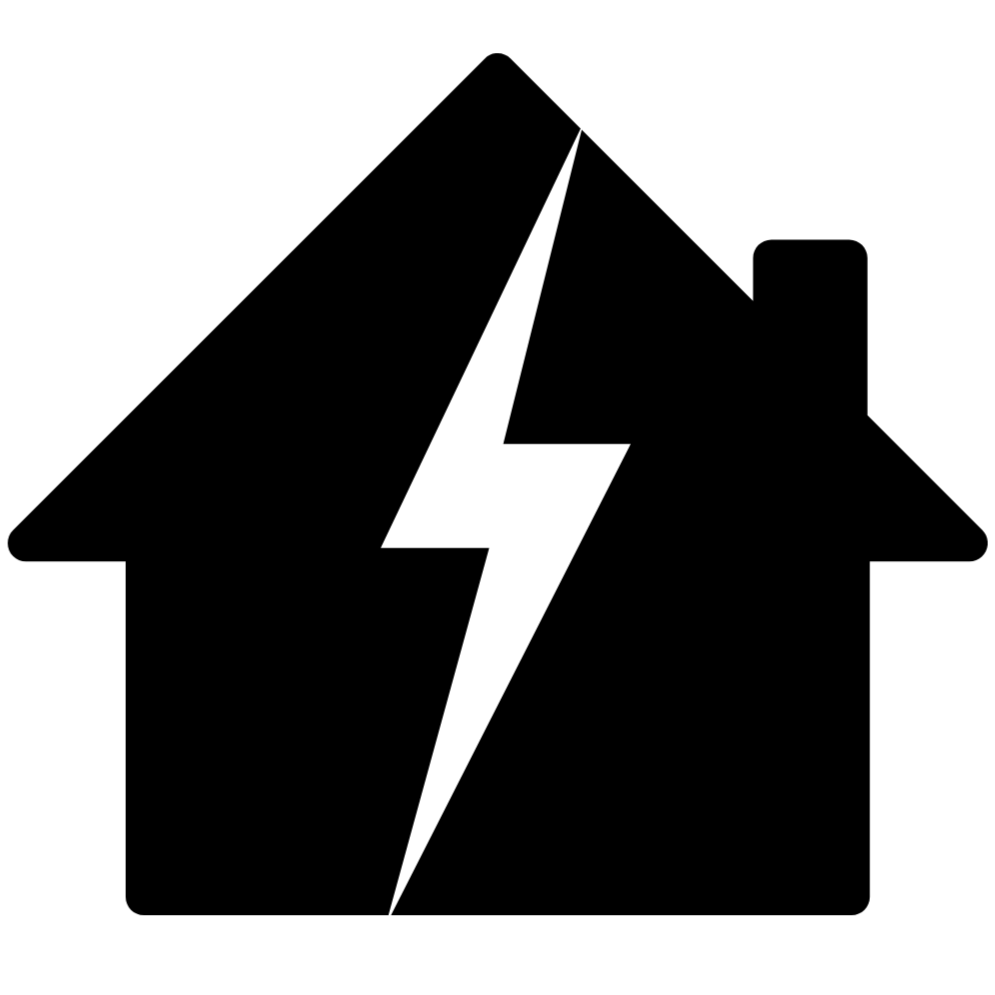 A black icon of a house with a lightning bolt in the center, indicating electrical or power-related content.