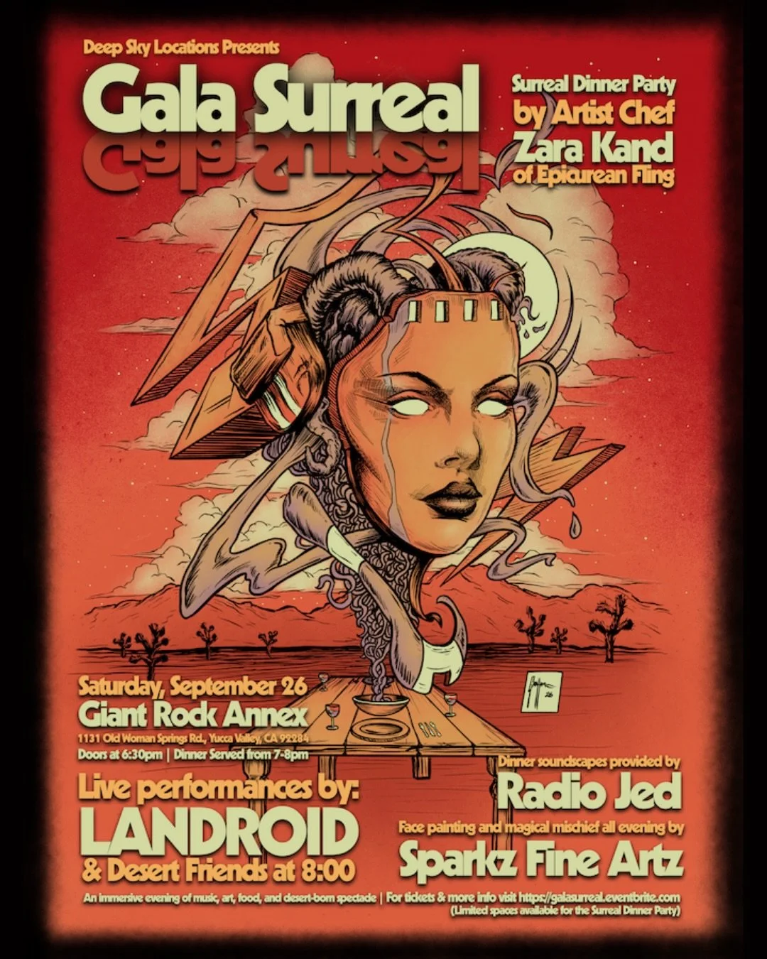 ✨ You&rsquo;re invite to GALA SURREAL ✨  @deepskylocation presents   Saturday, September 26 at @giantrockmeetingroom 
An immersive evening of live music, art, food, face painting, magical mischief, and general surreal vibes.

🌙 @landroidmusic &amp; 