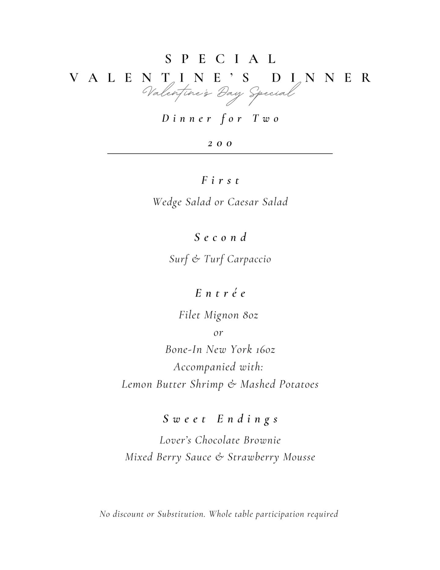 This Valentine&rsquo;s Day, The Butcher Bar will be offering the same special menu as our sister restaurant, Aloha Steak House &mdash; available Saturday, 2/14 only.

For one evening, enjoy the full Valentine&rsquo;s dining experience at The Butcher 