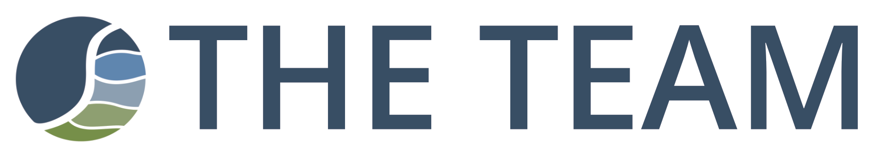 Logo with a circular graphic featuring stylized land, water, and sky, next to the text 'THE TEAM' in bold capital letters.