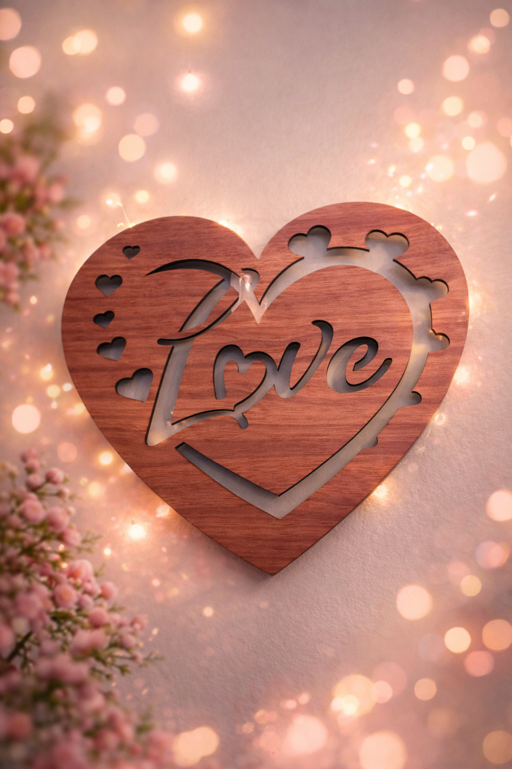 Handcrafted Wooden Heart Decoration - Love Design