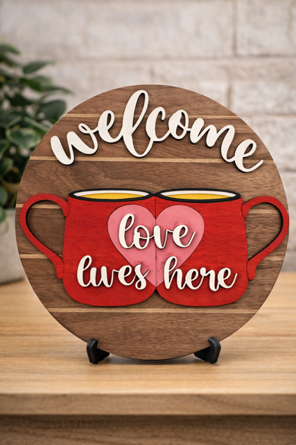 Round wooden sign Welcome with Love