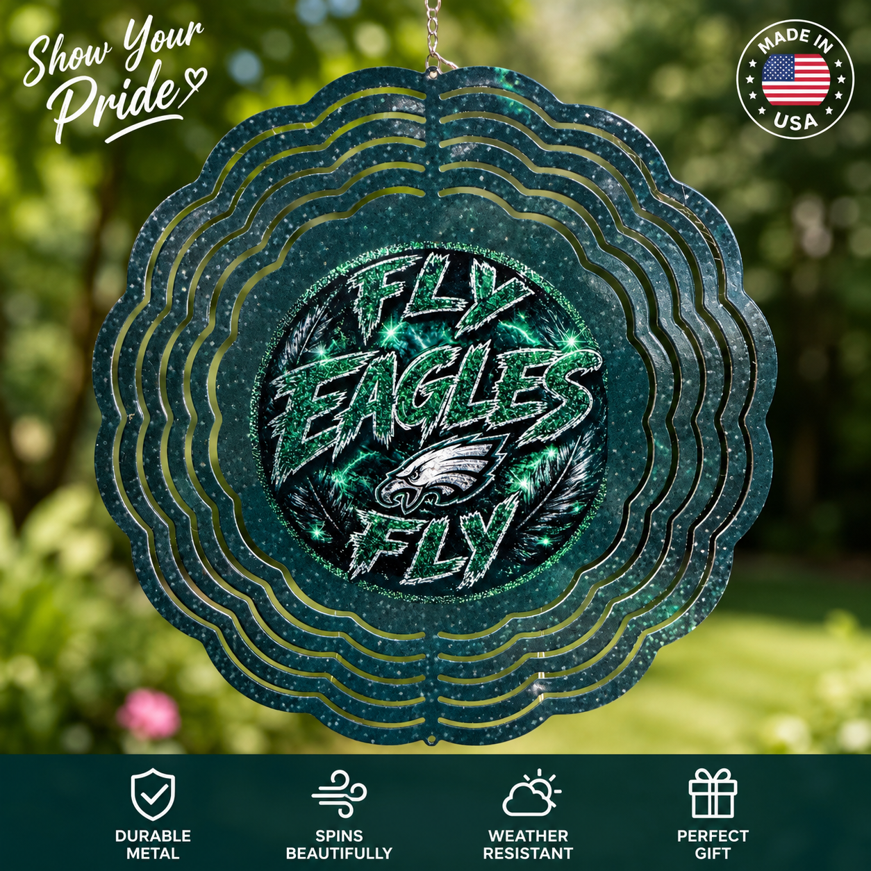 8 " Philadelphia Eagles Metal Wind Spinner