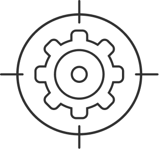 Geometric drawing of an outline square with sections divided by vertical, horizontal, and half circle lines.
