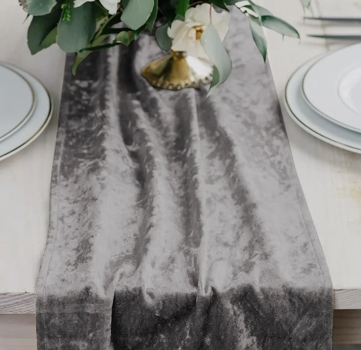 Silver Velvet Table Runner