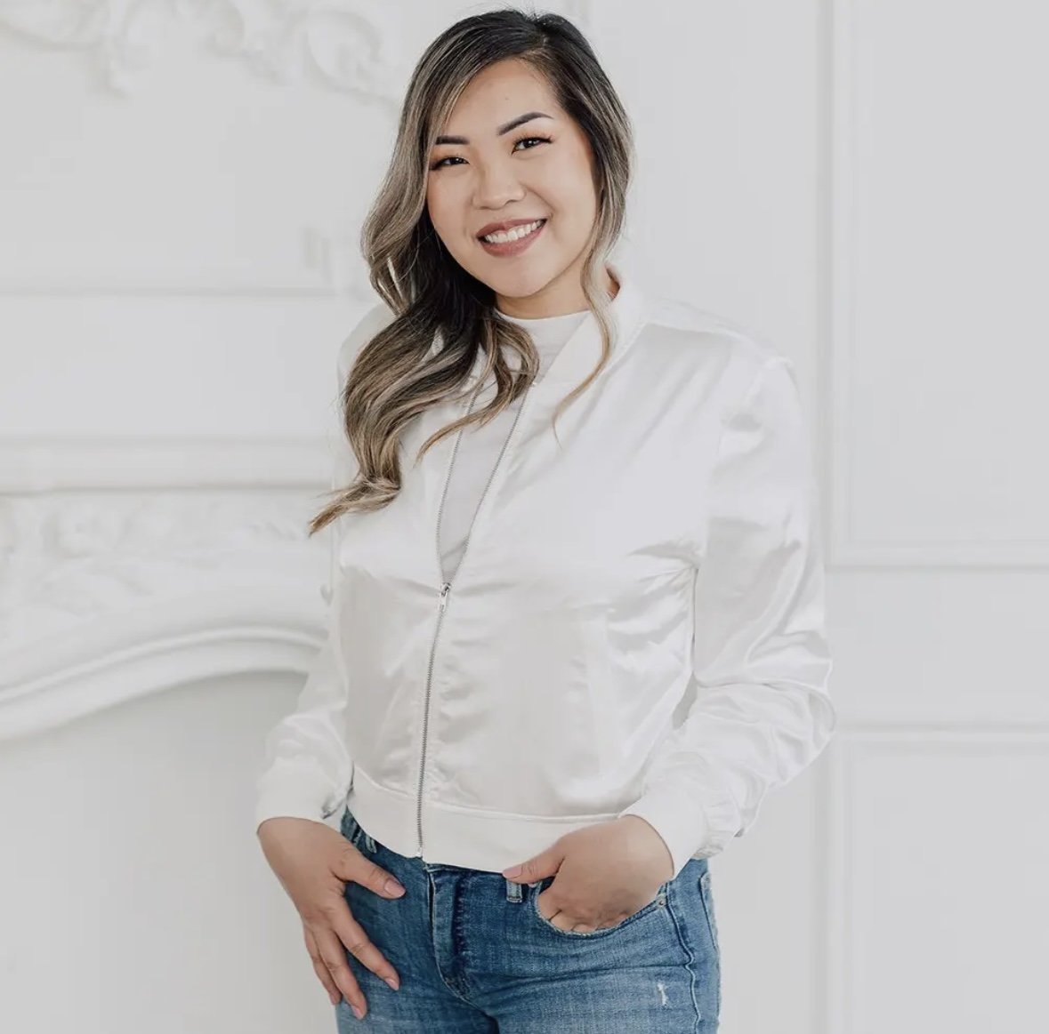 Women's White Satin Bomber Jacket