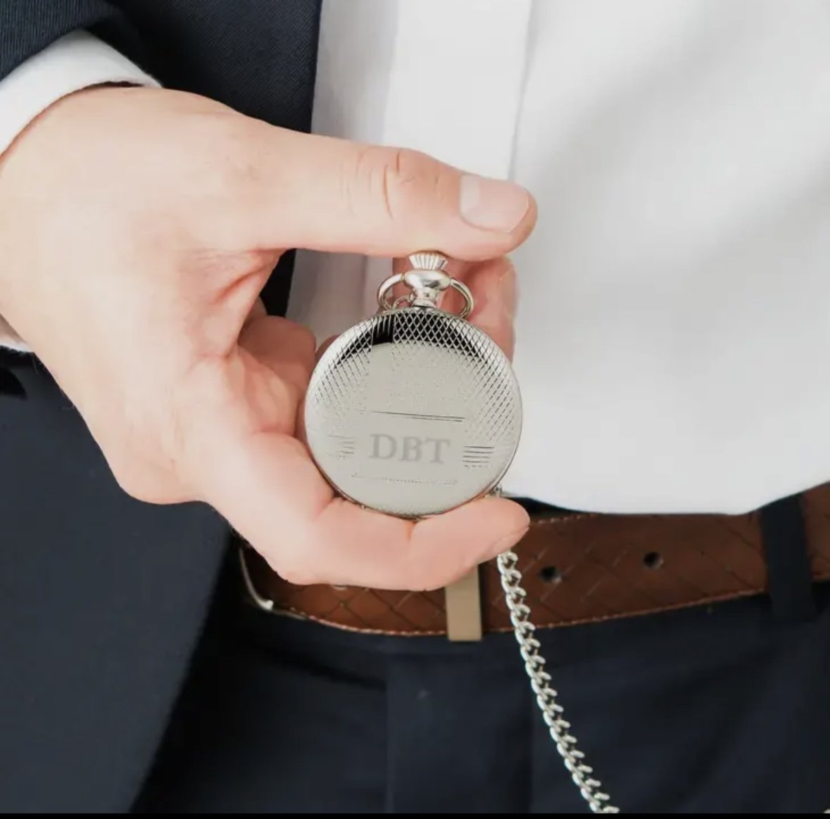 Monogram Silver Pocket Watch & Fob
