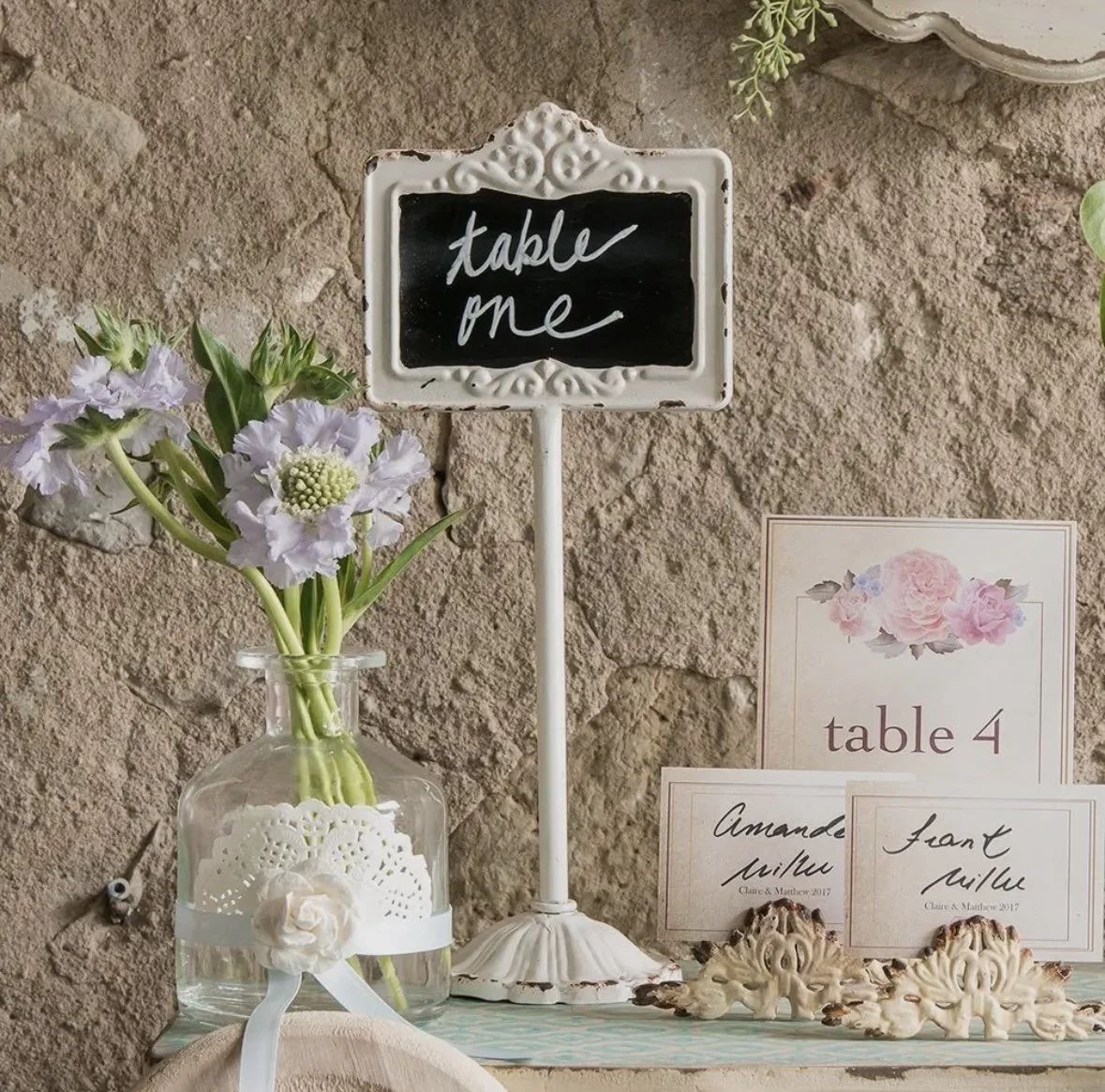 Tabletop Antique White Chalkboard Stand