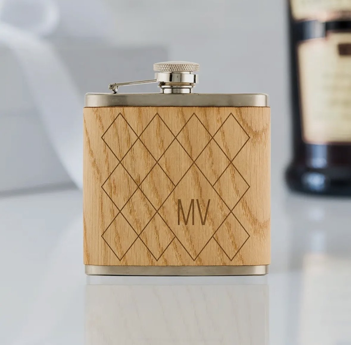 Argyle Monogram Oak Wood Wrapped Flask