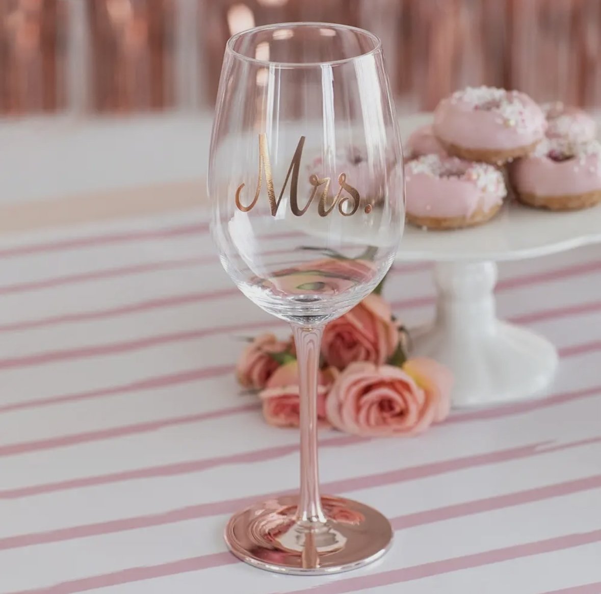 Mrs. Rose Gold Stemmed Wine Glass