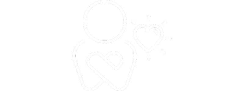 Outline drawing of a person holding a heart with another glowing heart nearby