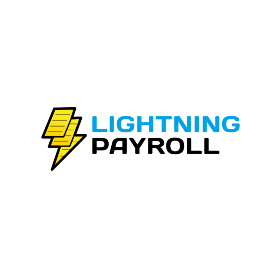 Lightning Payroll logo with a yellow lightning bolt and the words 'Lightning Payroll' in blue and black text.