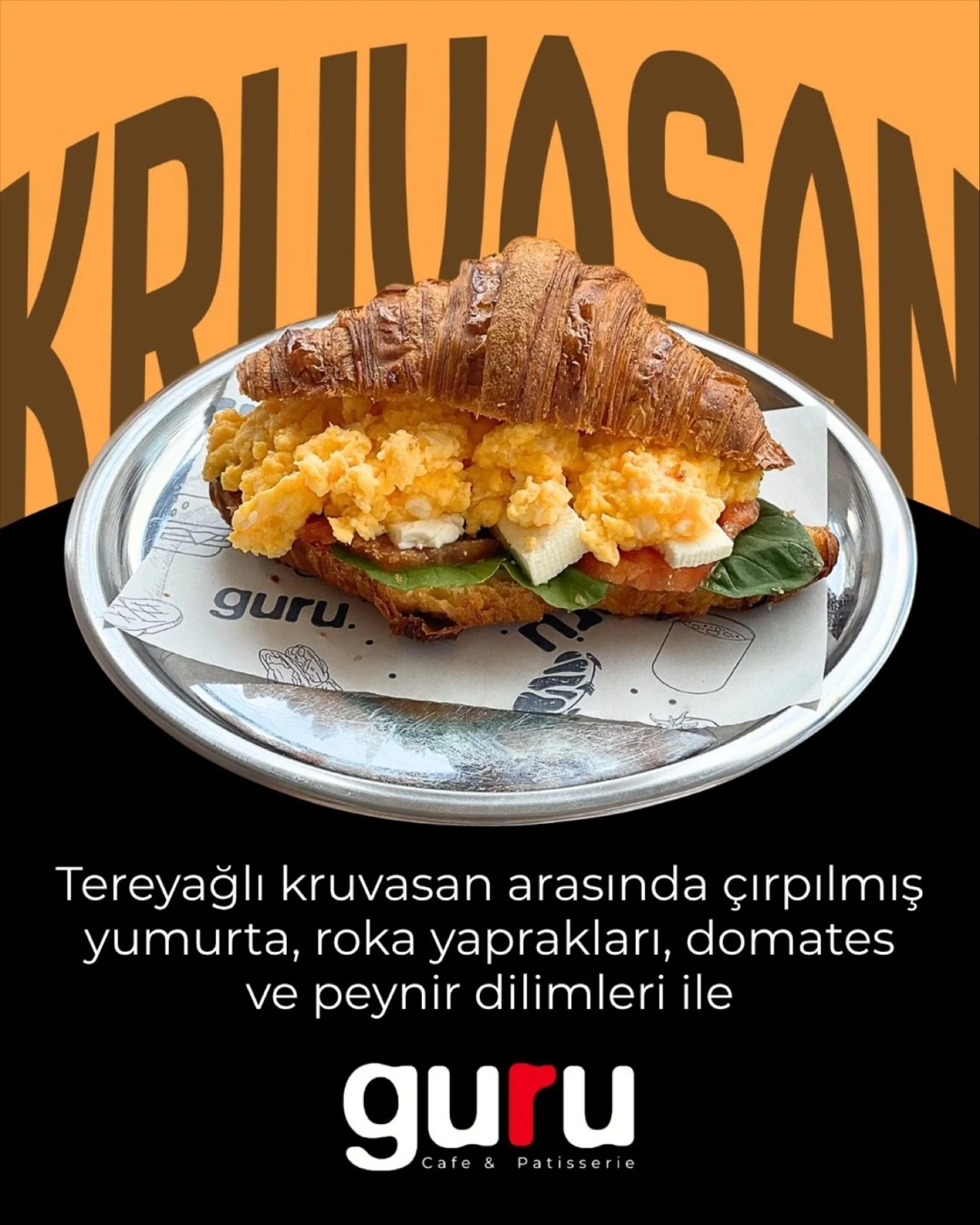 Kahvaltının en zarif h&acirc;li burada!
Tereyağlı kruvasanın arasında yumuşacık &ccedil;ırpılmış yumurta, taze roka yaprakları, domates ve peynir dilimleriyle GURU&rsquo;da sabahlar artık &ccedil;ok daha lezzetli! ☀️
İster g&uuml;ne enerjik başla, is